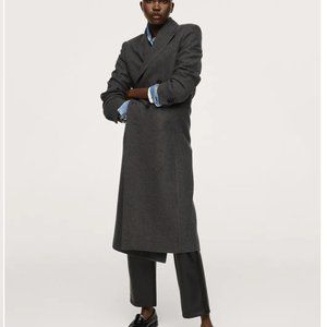Mango Checked wool-blend overcoat, Large, New